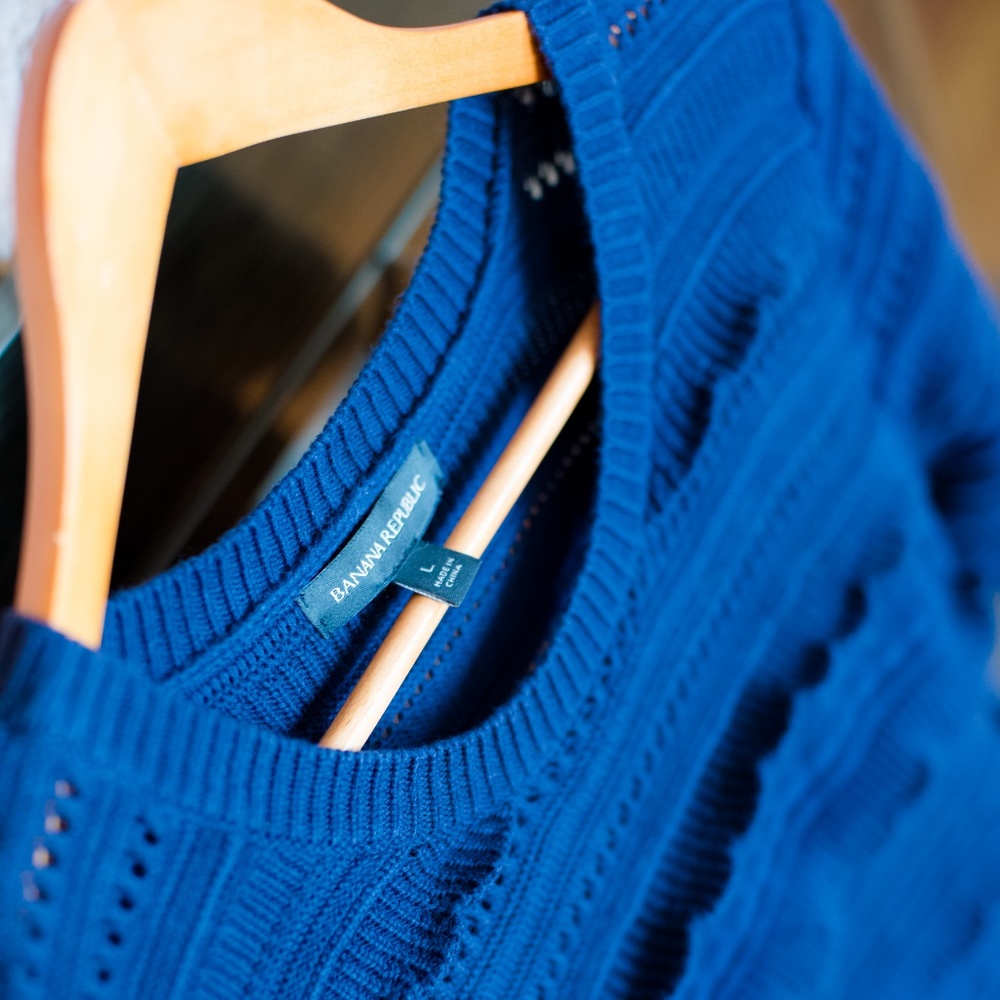 Banana Republic Navy Scalloped Sweater Dress